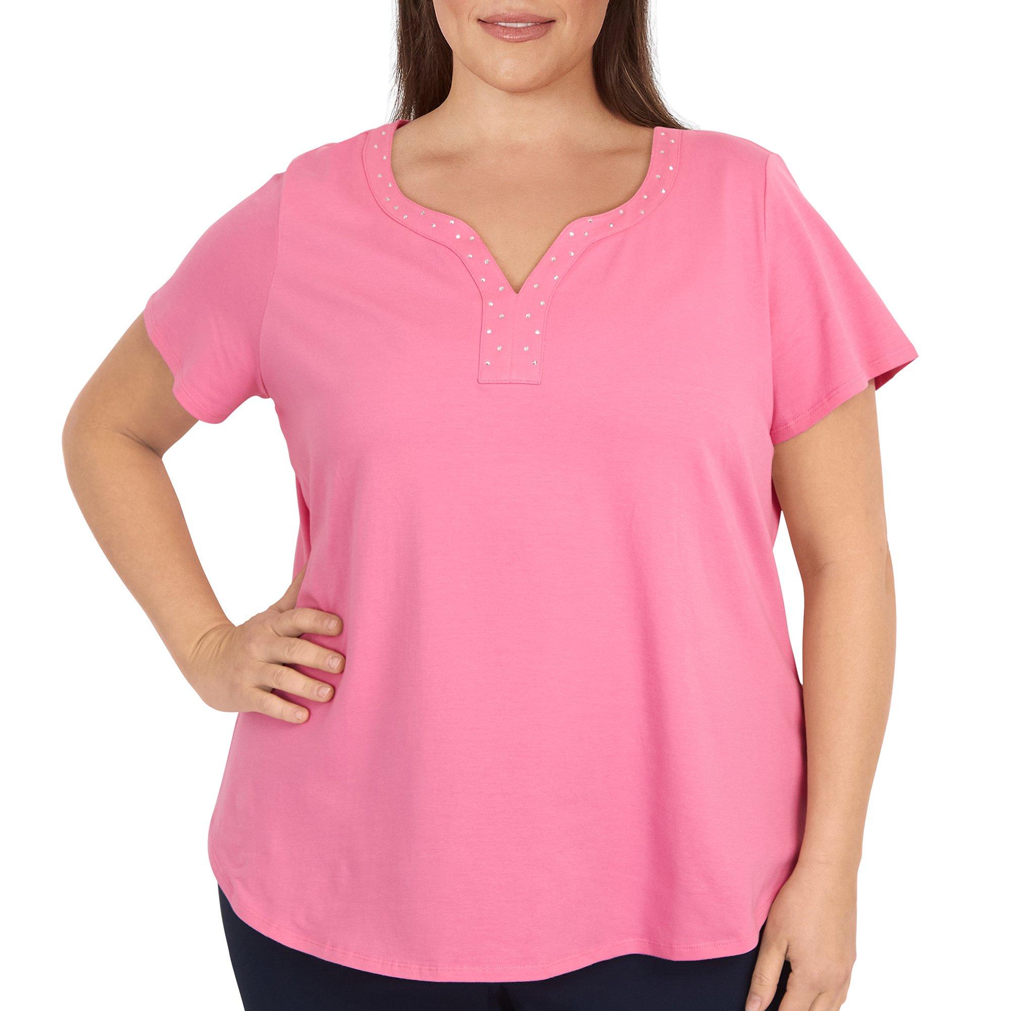 Plus Solid Embellished Short Sleeve Top