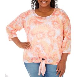 Hearts of Palm Plus Tie Front 3/4 Sleeve Top