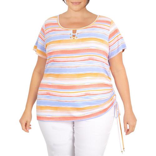 Hearts of Palm Plus Striped Cutout Short Sleeve