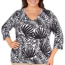 Hearts of Palm Plus Palm Print 3/4 Sleeve Top