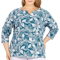 Hearts of Palm Plus Tropical Notch Neck 3/4 Sleeve Top