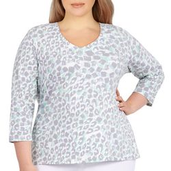 Hearts of Palm Plus Graphic V Neck 3/4 Sleeve Top