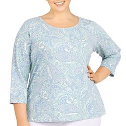 Hearts of Palm Plus Paisley Round Neck 3/4 Sleeve Top