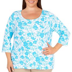 Hearts of Palm Plus Floral Scoop Neck 3/4 Sleeve Top