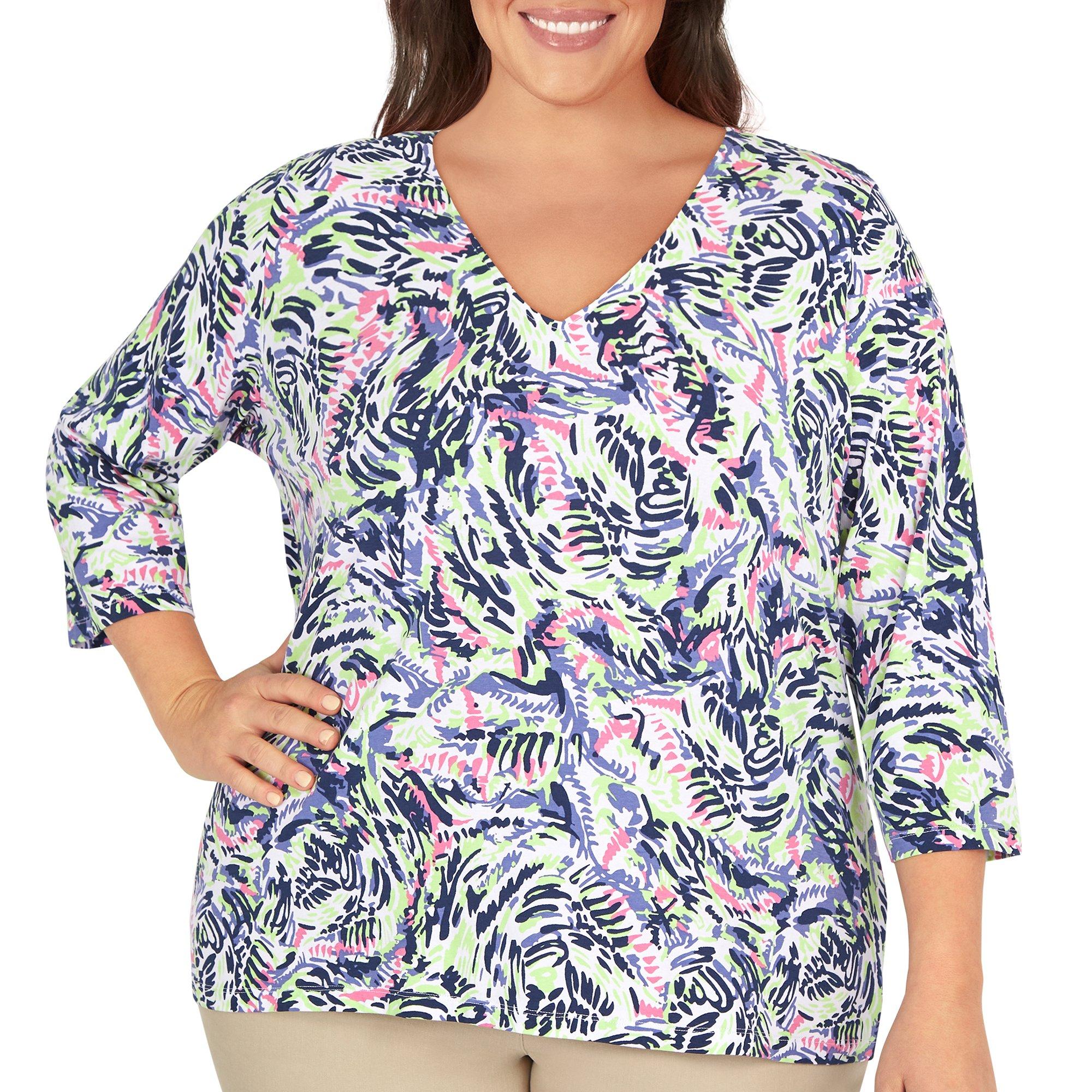Plus Swirl Print 3/4 Sleeve Top