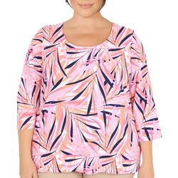 Hearts of Palm Plus Print Scoop Neck 3/4 Sleeve Top