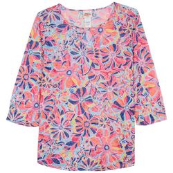 Ruby Road Plus Floral Keyhole 3/4 Sleeve Top