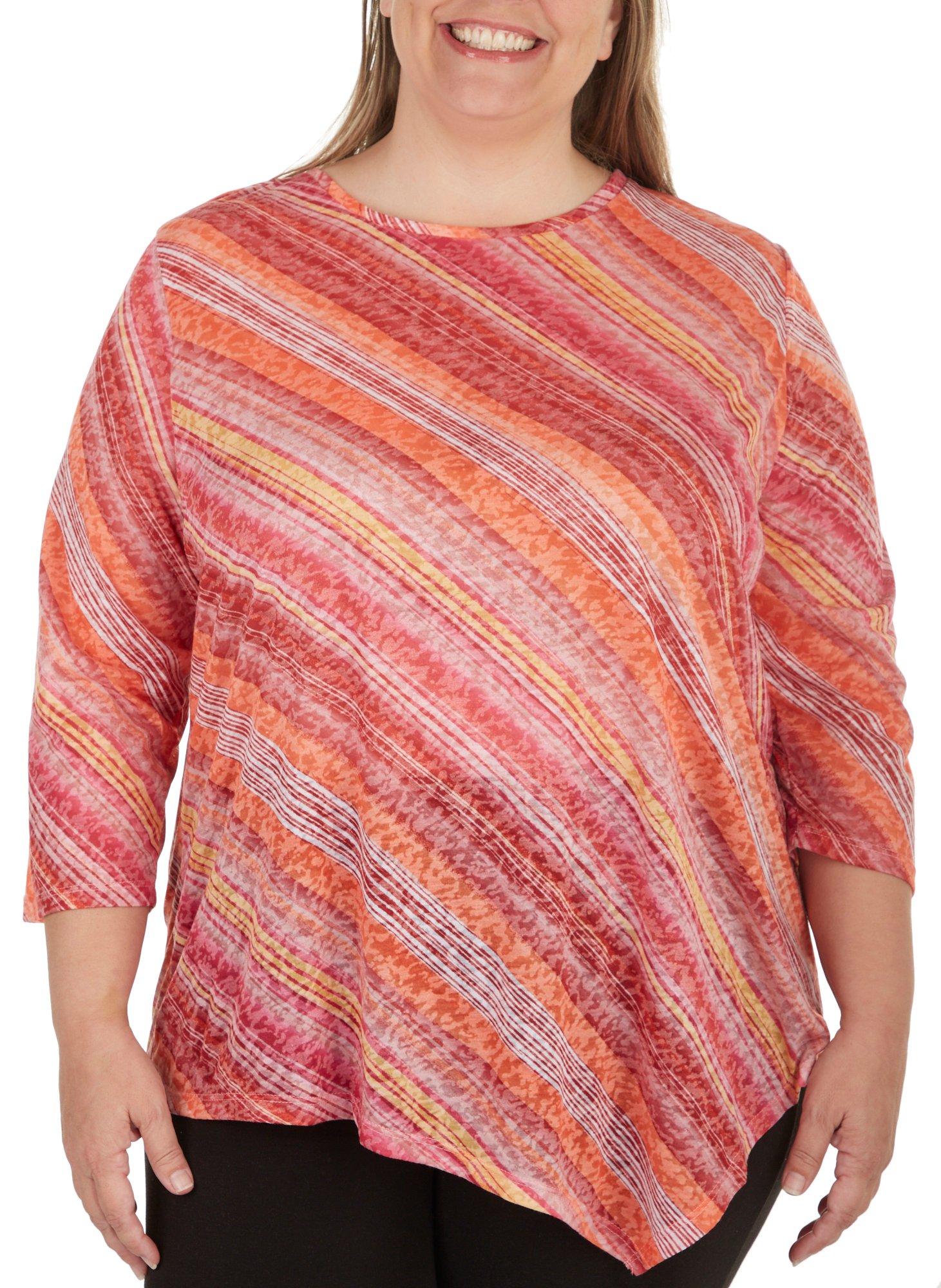 Ruby Road Plus Diagonal Stripe 3/4 Sleeve Top