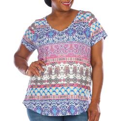 Plus Embellished Mixed Print Short Sleeve Top