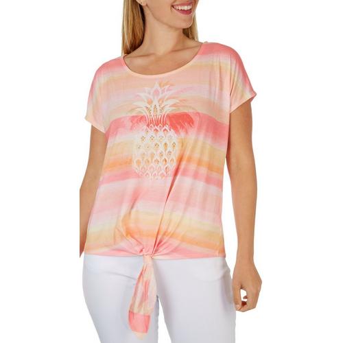 Coral Bay Plus Pineapple Tie Front Short Sleeve