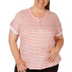 Plus Striped Henely Short Sleeve Top