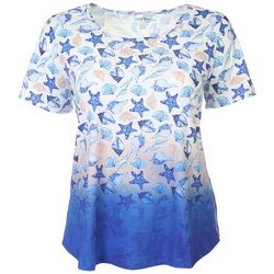 Coral Bay Plus Embellished Shell Ombre Short Sleeve Top