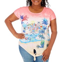 Coral Bay Plus Harbor View Tie Front Short Sleeve Top