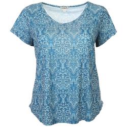 Plus Mixed Print Embellished Short Sleeve Top