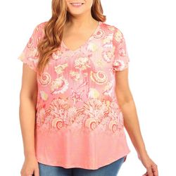 Coral Bay Plus Short Sleeve Shell Print Embellished Top