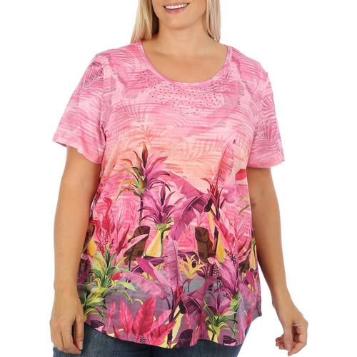 Coral Bay Plus Forest Print Short Sleeve Top