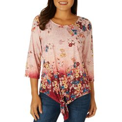 Plus Blossoms Embellished Tie Knot 3/4 Sleeve Top