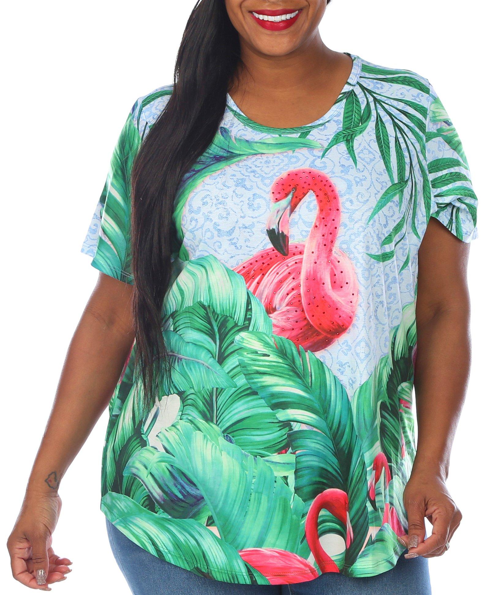 Coral Bay Plus Flamingo Palms Short Sleeve Top