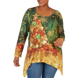 Plus Embellished Gifted Tree 3/4 Sleeve Top