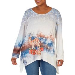 Plus Embellished Snowy Holiday 3/4 Sleeve Top
