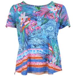 Coral Bay Plus Embellished Tropical Short Sleeve Top