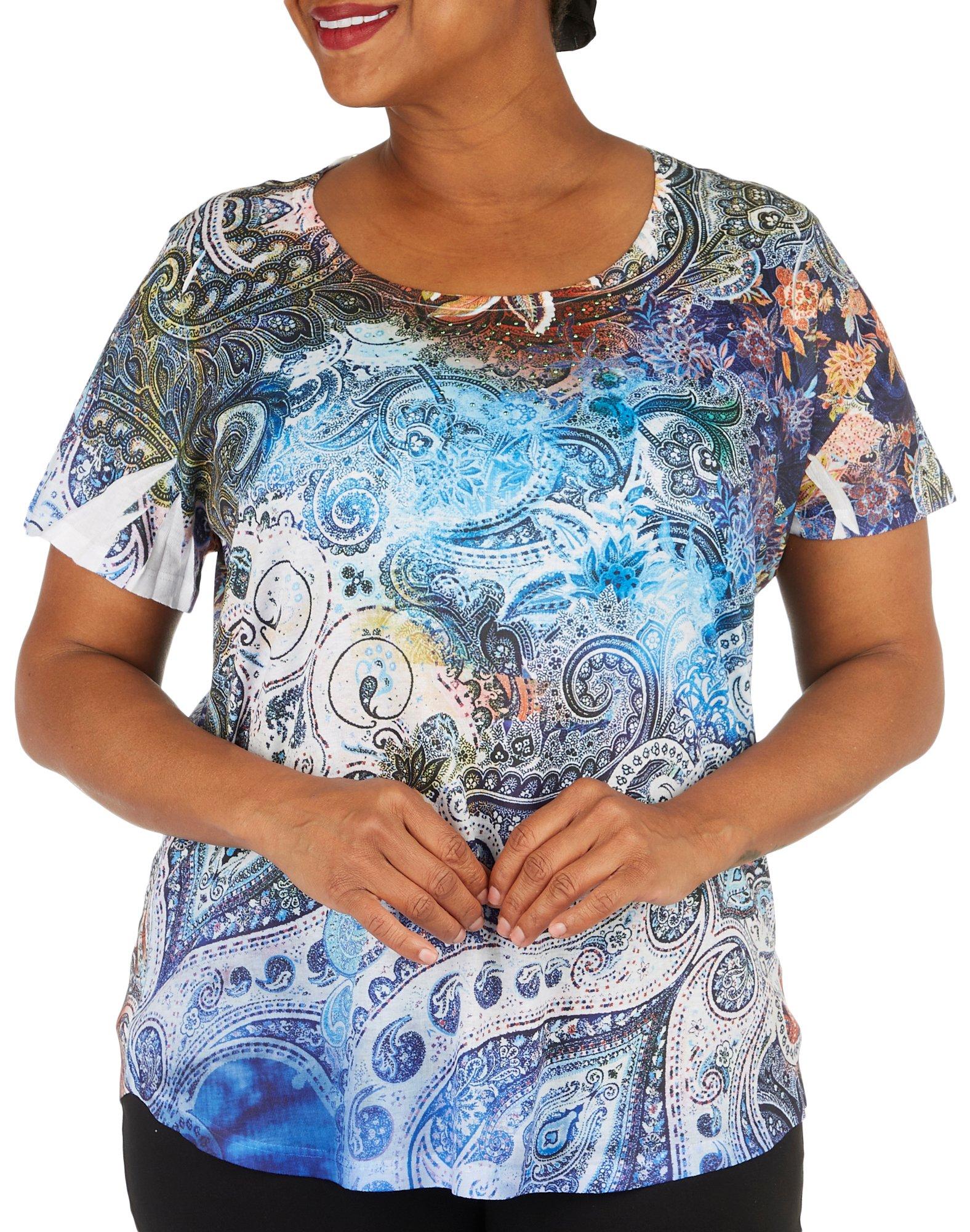 Plus Embellished Print Short Sleeve Top