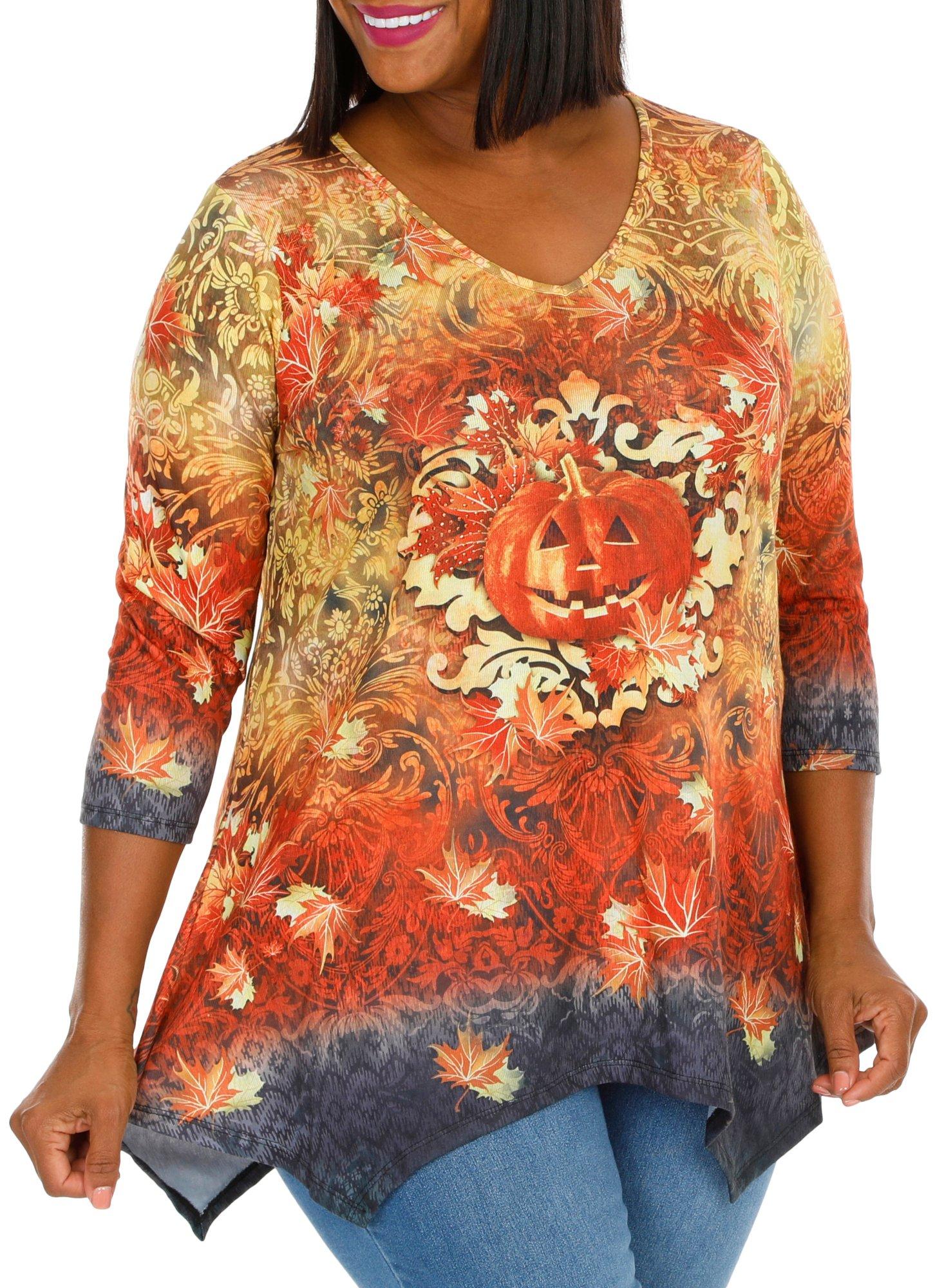 Plus Pumpkin Maze Embellished 3/4 Sleeve Top
