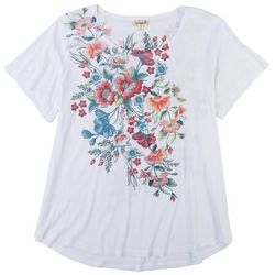 OneWorld Plus Floral Embellished Promo Short Sleeve Top