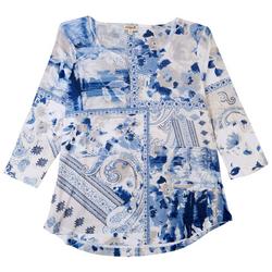 Plus Embellished Mixed Print 3/4 Sleeve Top