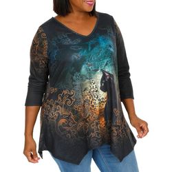 OneWorld Plus Spooky Kitty Embellished 3/4 Sleeve Top