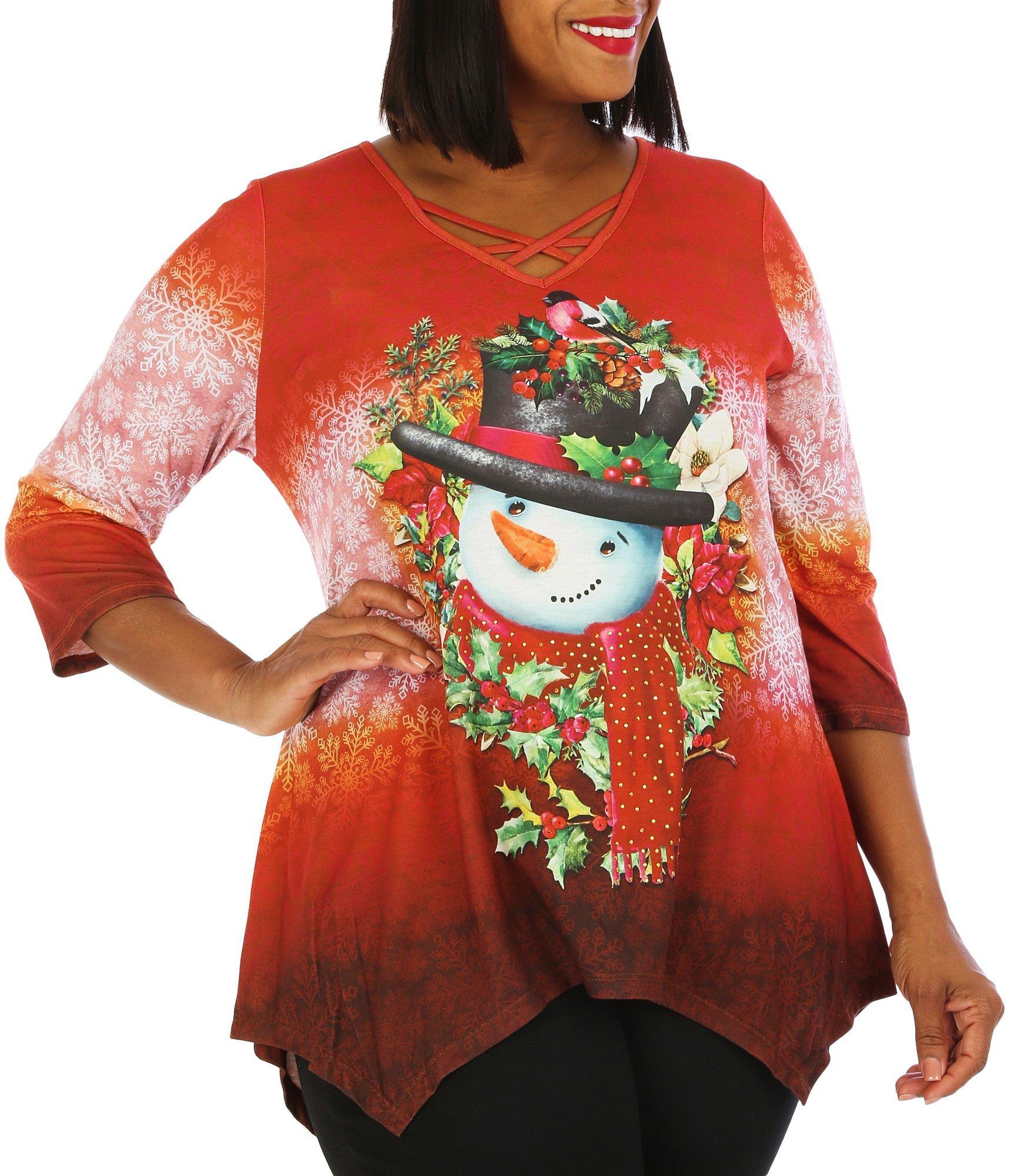 OneWorld Plus Christmas CrissCross 3/4 Sleeve V-Neck Top