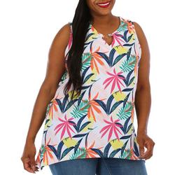 Plus Tropical Ribbed Sleeveless Top