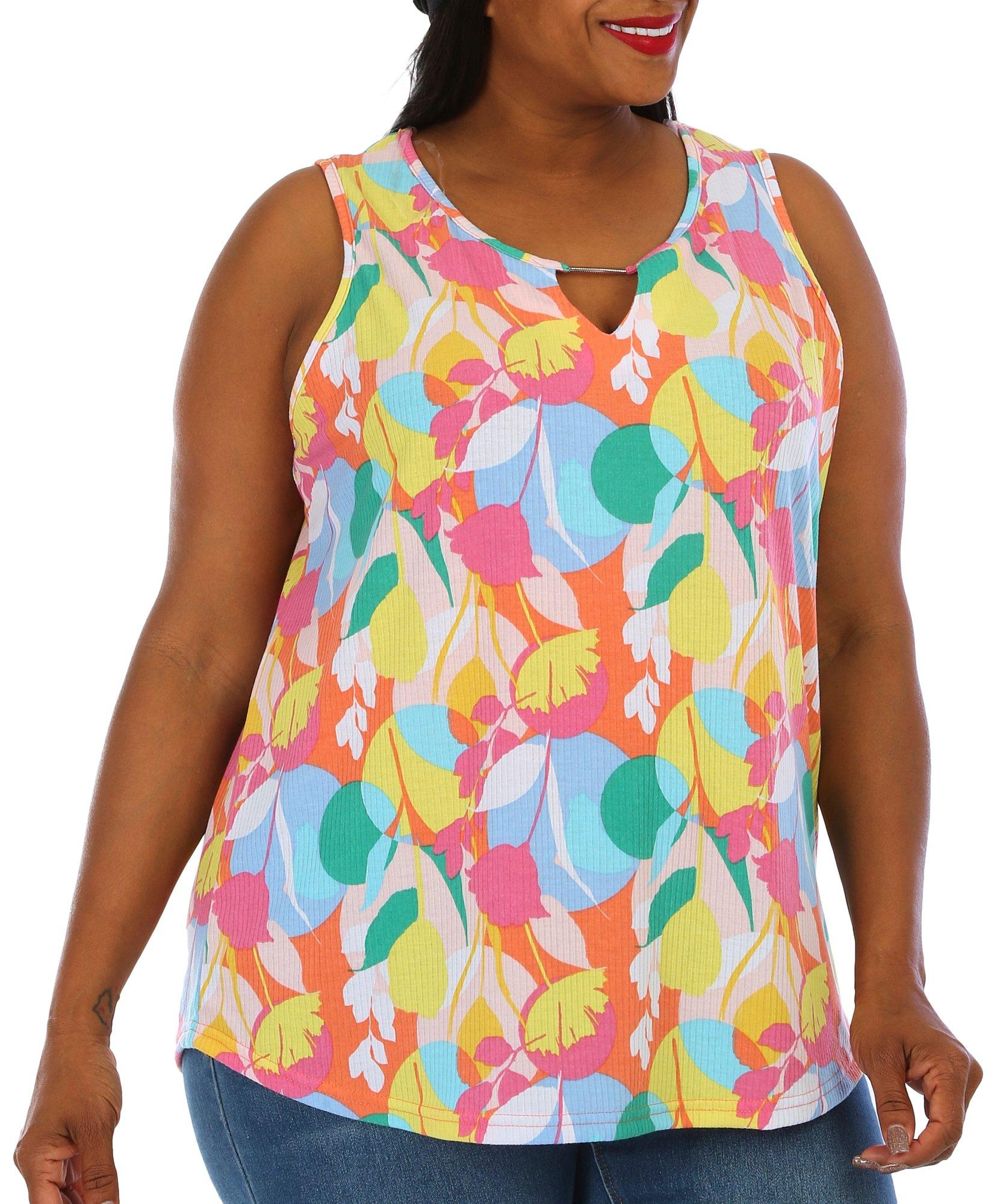 Plus Floral Ribbed Sleeveless Top