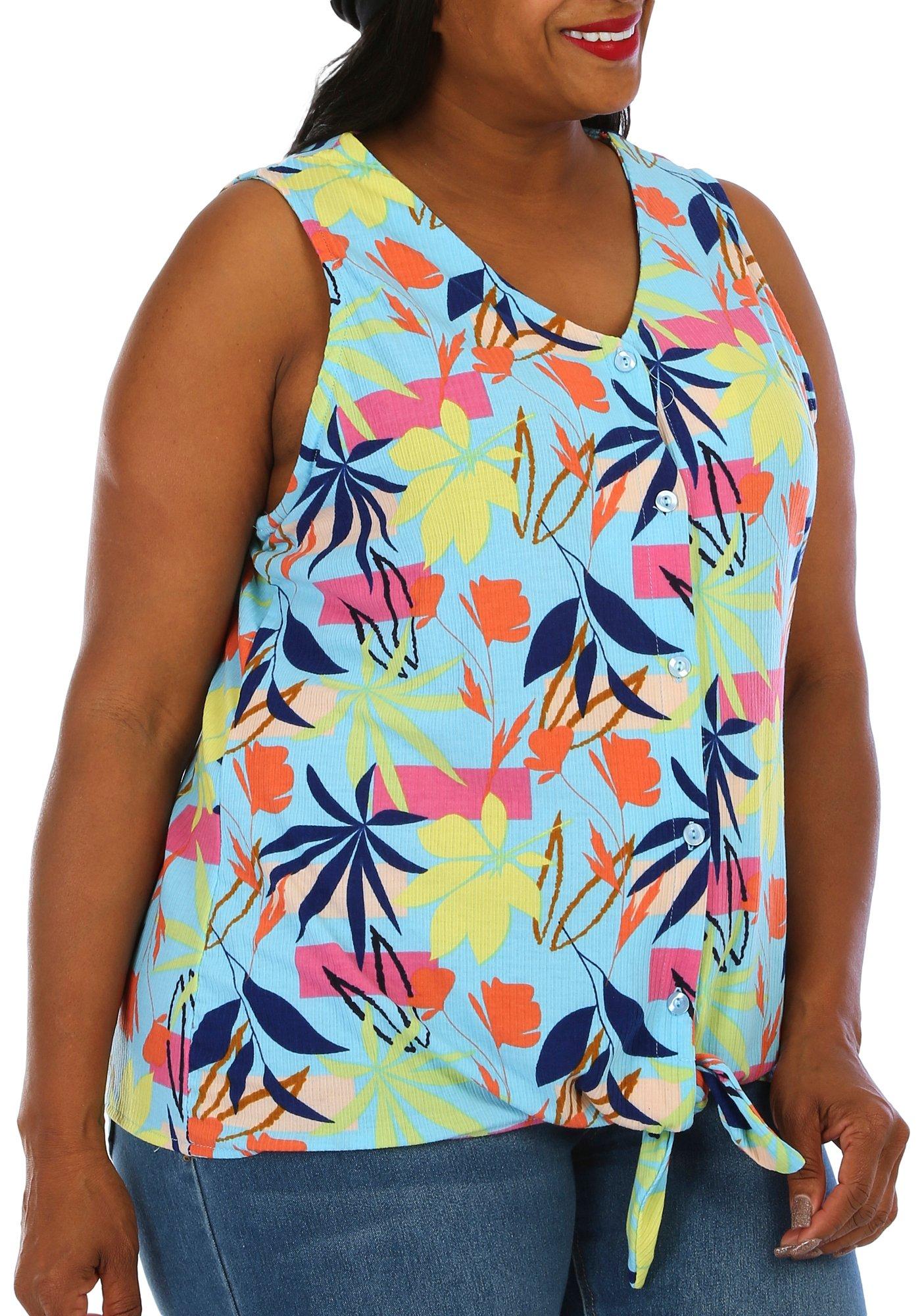 Juniper + Lime Plus Floral Ribbed Sleeveless Top