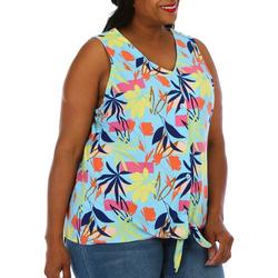 Plus Floral Ribbed Sleeveless Top