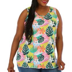 Plus Floral Henley Sleeveless Top