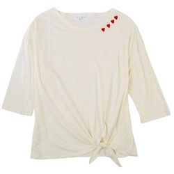 French Laundry Plus Embroidered Heart Crew 3/4 Sleeve Top