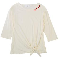 Plus Embroidered Heart Crew 3/4 Sleeve Top