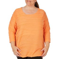 Coral Bay Plus Solid Button 3/4 Sleeve Top