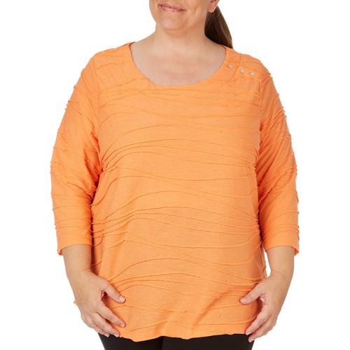 Coral Bay Plus Solid Button 3/4 Sleeve Top
