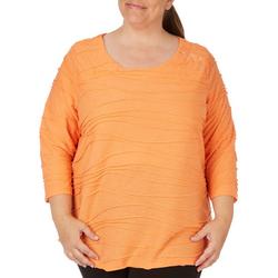 Plus Solid Button 3/4 Sleeve Top