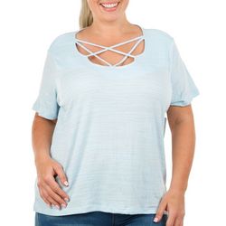 Coral Bay Plus Solid Crisscross Short Sleeve Top