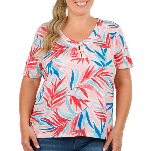 Coral Bay Plus Frond Print Short Sleeve Top
