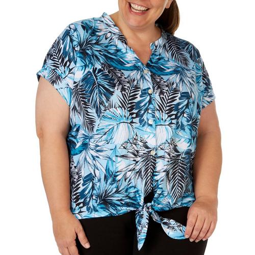 Coral Bay Plus Print Tie Front Short Sleeve