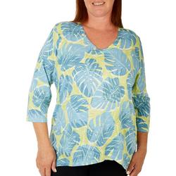 Casual Plus V-Neck Button Accent 3/4 Sleeve Top