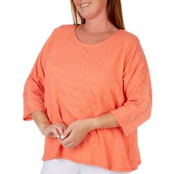 Onque Casual Plus Solid Grommet 3/4 Sleeve Top