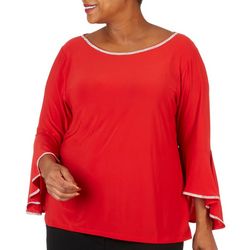 Notations Plus Solid Crystal Bell Sleeve 3/4 Top