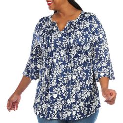 Juniper + Lime Plus Floral Pleated 3/4 Bell Sleeve Top