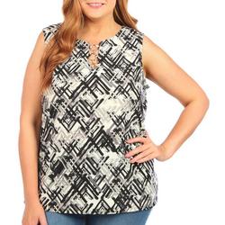 Plus Abstract O-Ring Keyhole Sleeveless Top