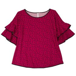 NY Collection Plus Dot Print Stacked Ruffle Short Sleeve Top